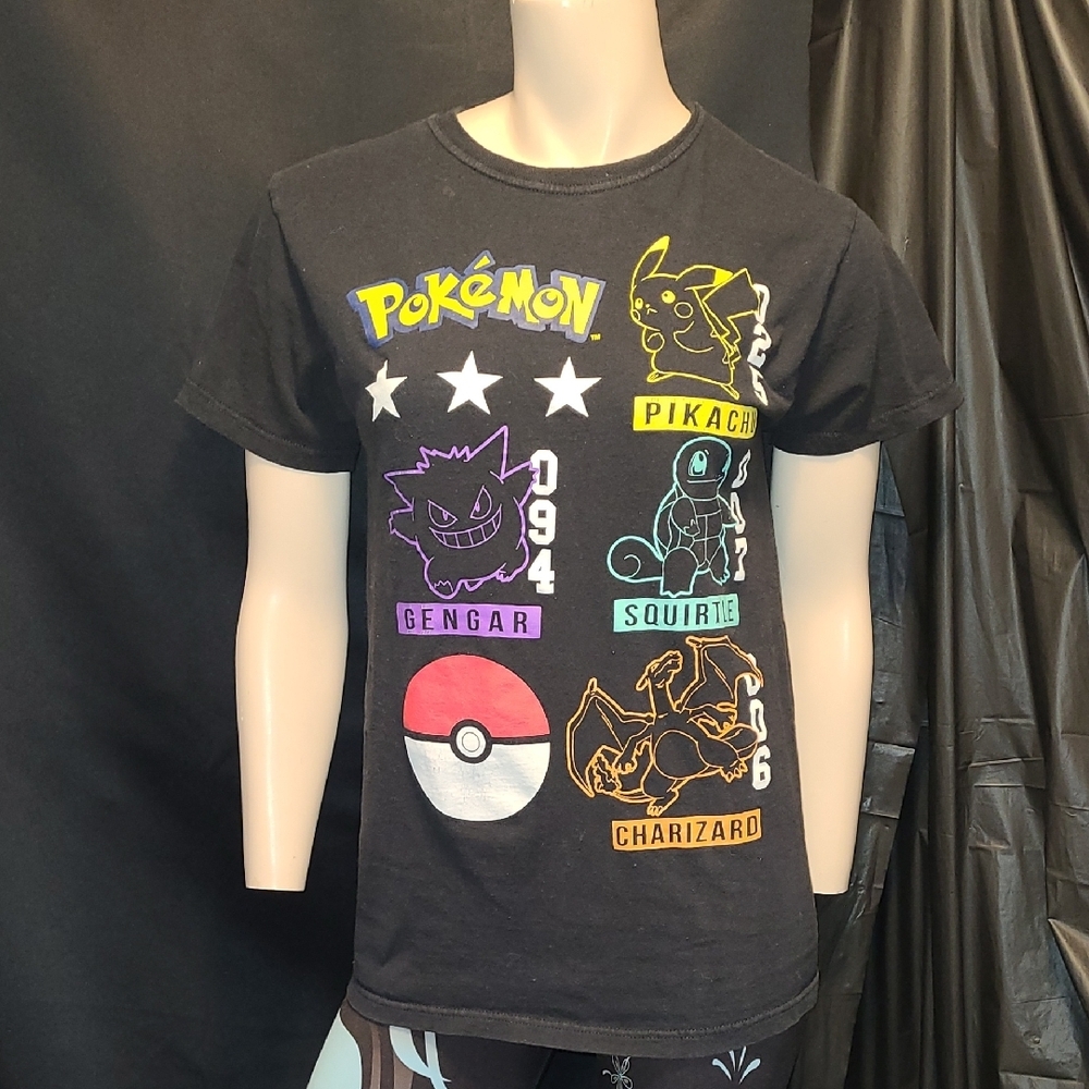 Pokémon Black Graphic Tee with Pikachu, Gengar, Squirtle, Charizard